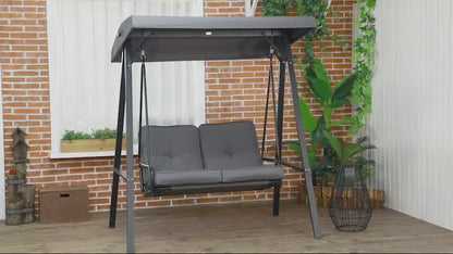 Outsunny Two-Seater Garden Swing Bench, with Adjustable Canopy - Dark Grey