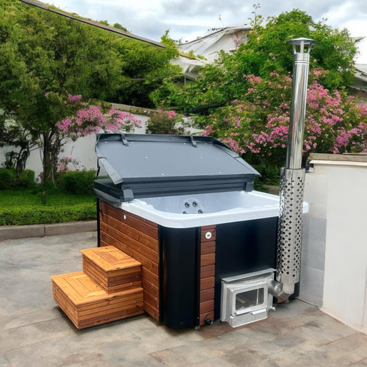 Eco Leva Wood-Fired Hot Tub for 2-3 People Quattro, Square | Spruce, Thermowood Outdoor Spa with Built-In Heater