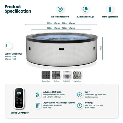 Tahoe 4/6-Person Eco Foam Hot Tub with Built-In Integrated Heater Plug and Play