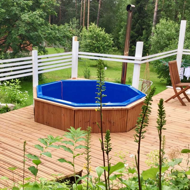 Octa Hot Tub Fibreglass Liner | Built in, Decking Hot Tub 6 Person | Wood Fired Heating, Stove