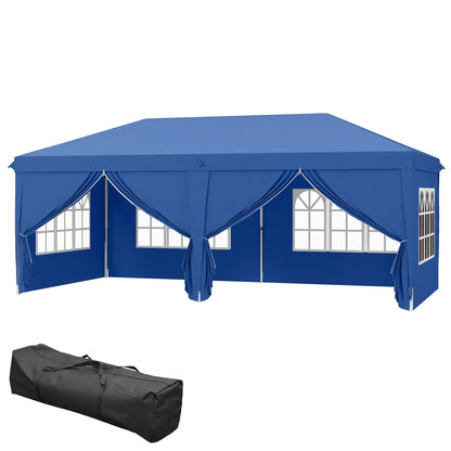Outsunny 3 x 6 m Garden Pop Up Gazebo, Wedding Party Tent Marquee, Water Resistant Awning Canopy with Sidewalls, Windows, Carry Bag, Blue