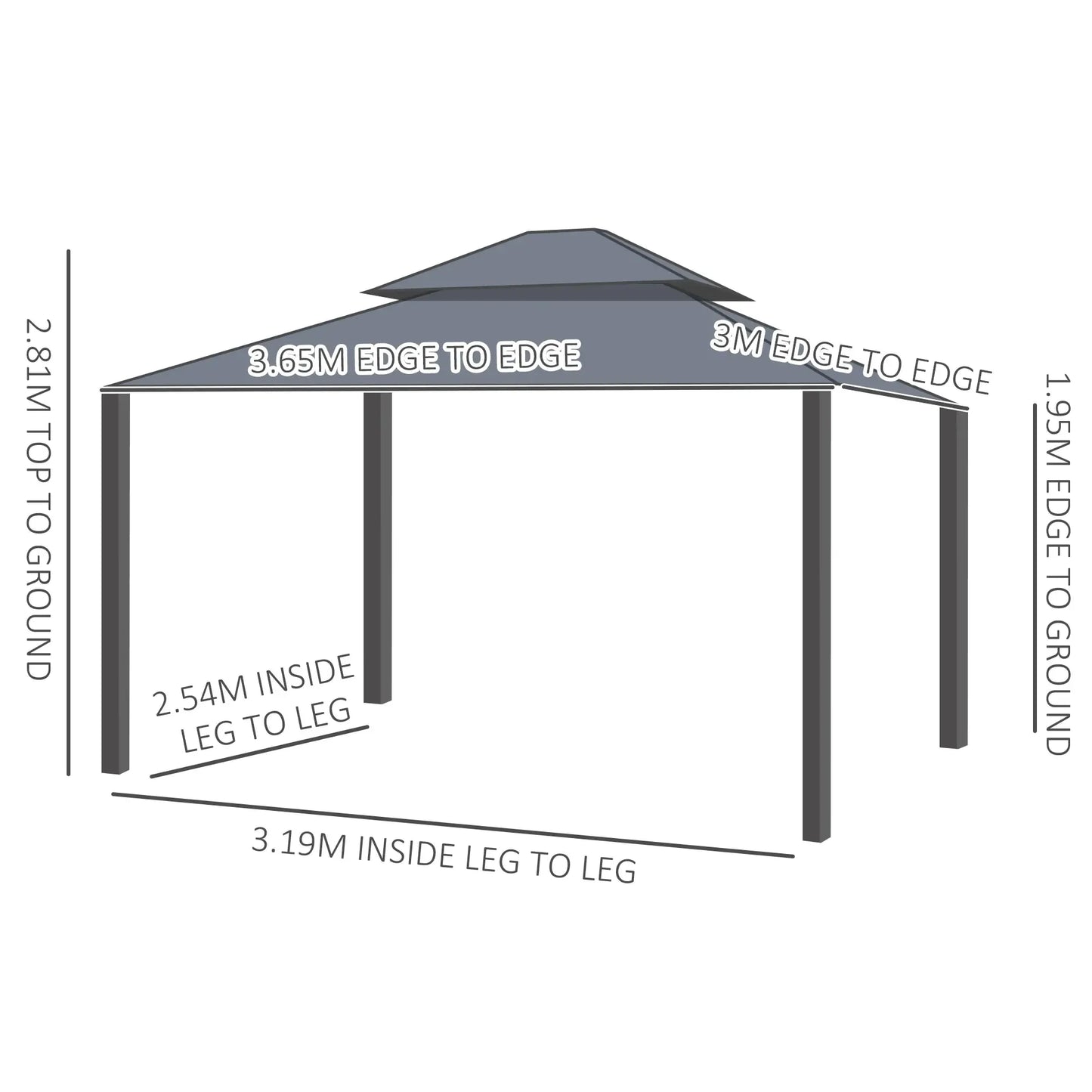 Outsunny 3.65 x 3m Aluminium Hardtop Gazebo, with Accessories, Dark Grey, Dark Bro