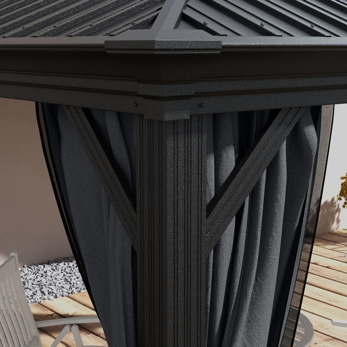 Outsunny 3.65 x 3m Aluminium Hardtop Gazebo, with Accessories, Dark Grey, Dark Bro