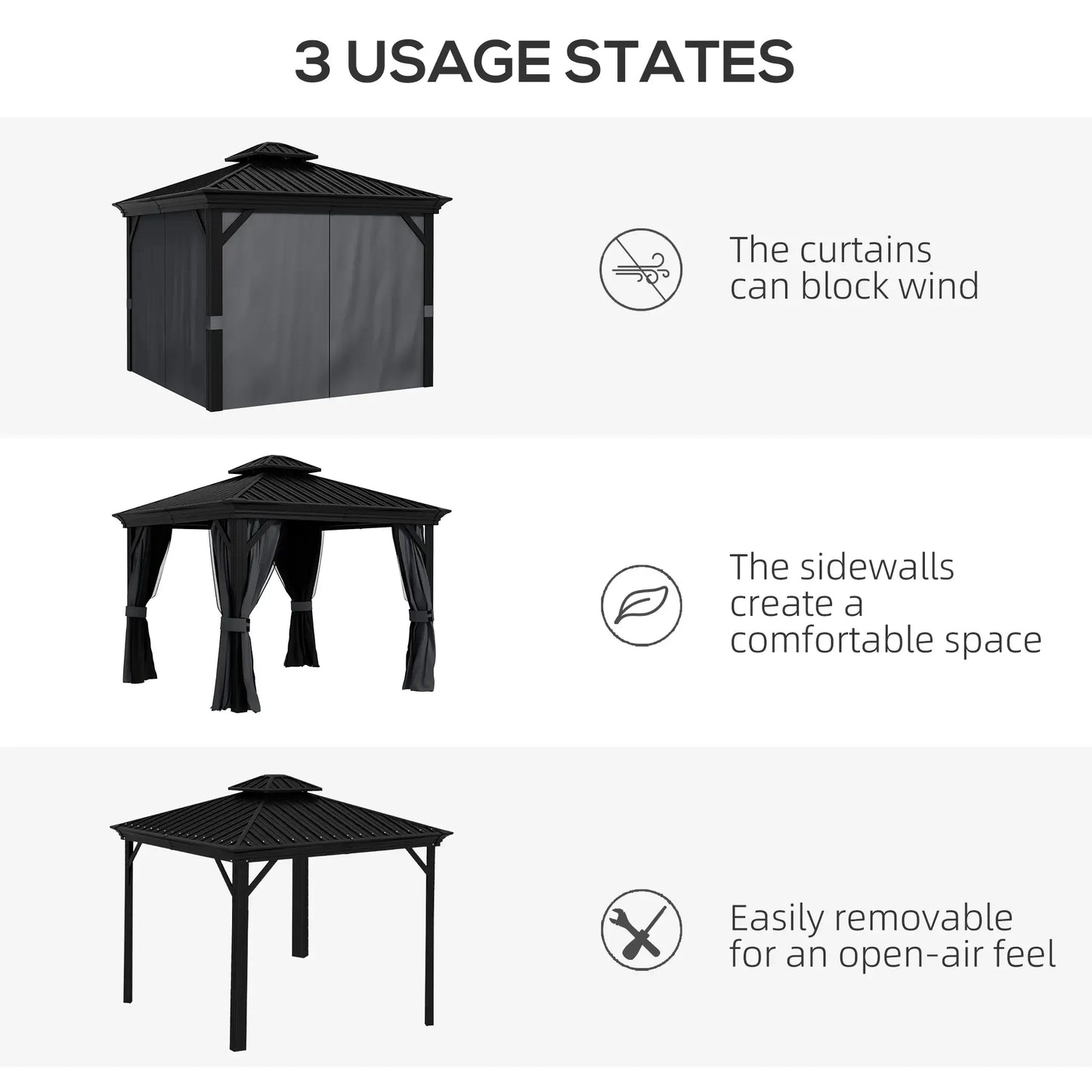 Outsunny 3.65 x 3m Aluminium Hardtop Gazebo, with Accessories, Dark Grey, Dark Bro