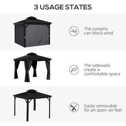 Outsunny 3.65 x 3m Aluminium Hardtop Gazebo, with Accessories, Dark Grey, Dark Bro