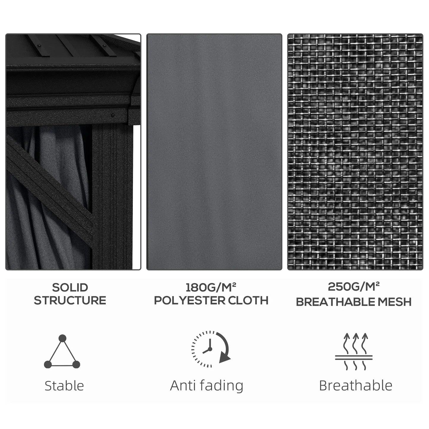 Outsunny 3.65 x 3m Aluminium Hardtop Gazebo, with Accessories, Dark Grey, Dark Bro