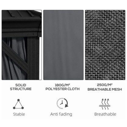 Outsunny 3.65 x 3m Aluminium Hardtop Gazebo, with Accessories, Dark Grey, Dark Bro