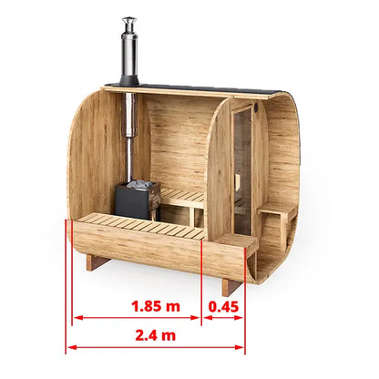 Cube Barrel Sauna 3-4 Person With Outside Seats 2.4m | Customisable Garden Sauna