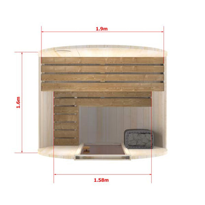 Compact Outdoor Barrel Sauna 2 - 3 Person 1.6m