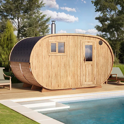 Oval 4-6 Person Outdoor Sauna with Changing Room | Customisable Garden Sauna