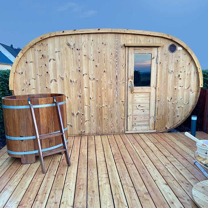 Oval 4-6 Person Outdoor Sauna with Changing Room | Customisable Garden Sauna