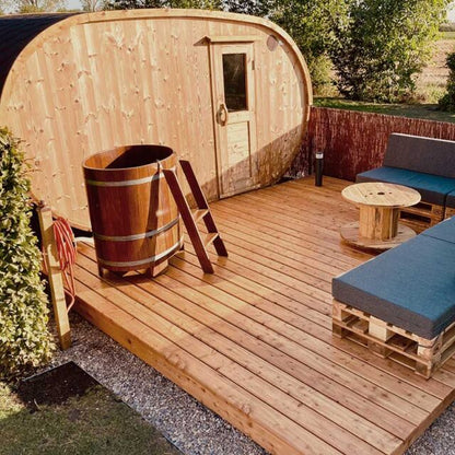Oval 4-6 Person Outdoor Sauna with Changing Room | Customisable Garden Sauna