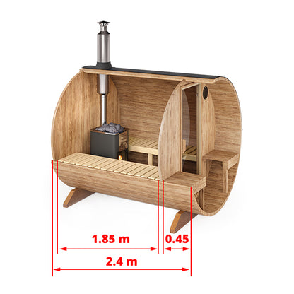 Outdoor 4-6 Person Barrel Sauna with Outdoor Seating 2.4m
