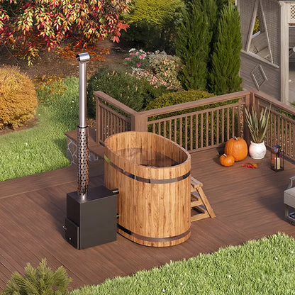 Baltresto 2 Person Wooden Hot Tub with Exterior Heater | Wood Fired or Electric Heater