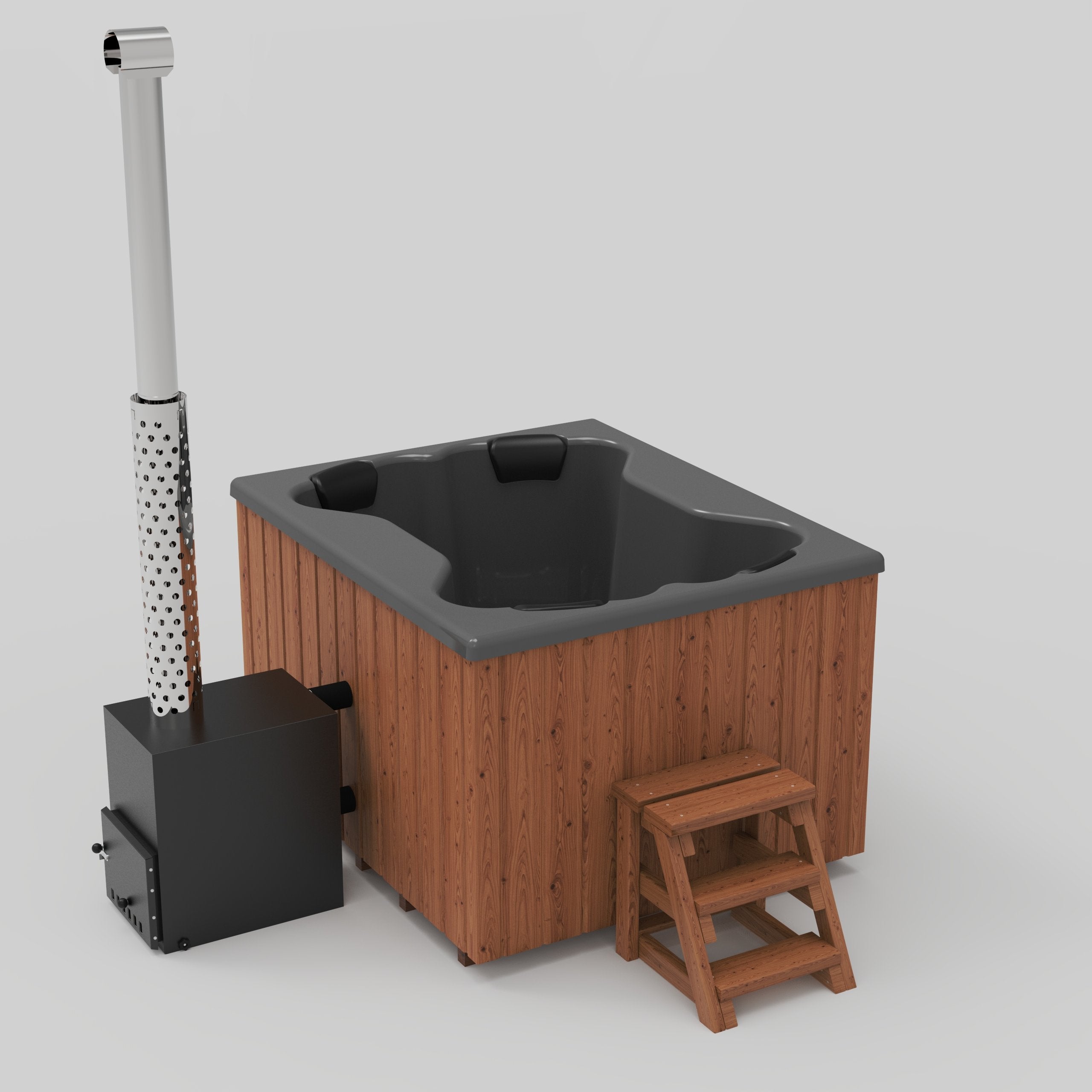 Compact Quattro S Wood-Fired Hot Tub 3-4 Person | Customisable Compact Fibreglass Square Spa