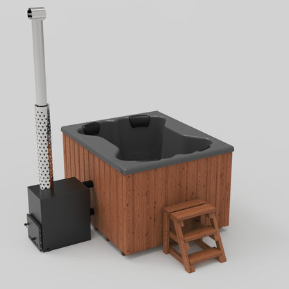 Compact Quattro S Wood-Fired Hot Tub 3-4 Person | Customisable Compact Fibreglass Square Spa