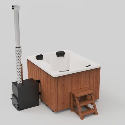 Compact Quattro S Wood-Fired Hot Tub 3-4 Person | Customisable Compact Fibreglass Square Spa