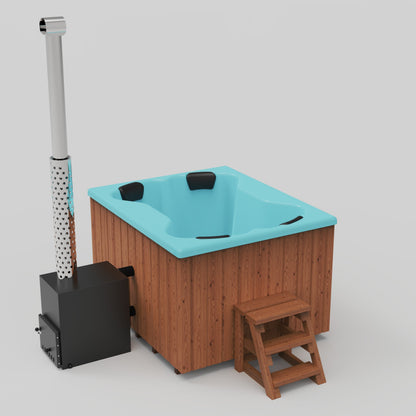 Compact Quattro S Wood-Fired Hot Tub 3-4 Person | Customisable Compact Fibreglass Square Spa