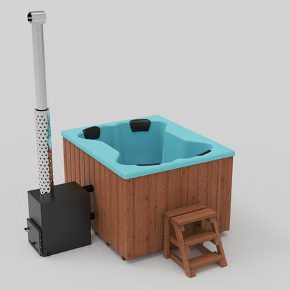 Compact Quattro S Wood-Fired Hot Tub 3-4 Person | Customisable Compact Fibreglass Square Spa