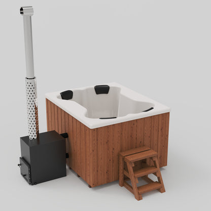 Compact Quattro S Wood-Fired Hot Tub 3-4 Person | Customisable Compact Fibreglass Square Spa
