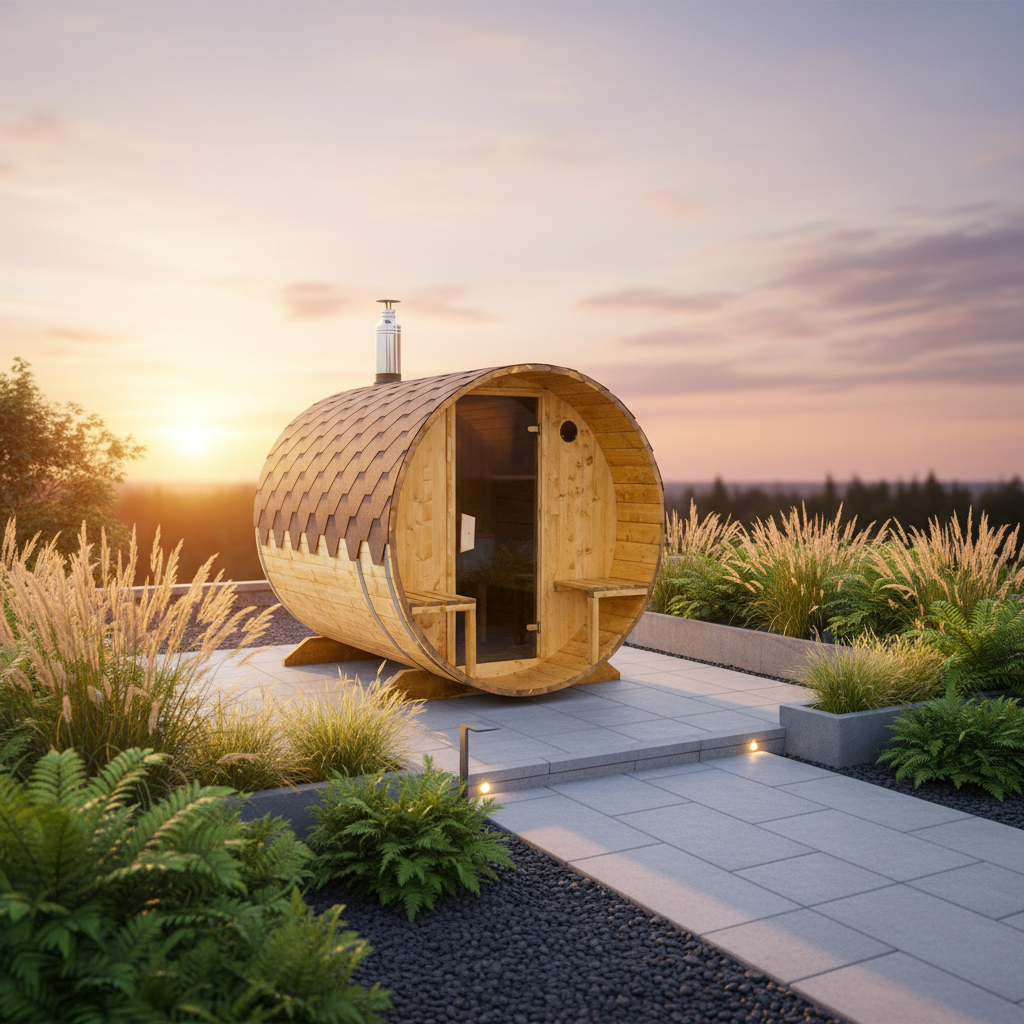 Outdoor 4-6 Person Barrel Sauna with Outdoor Seating 2.4m