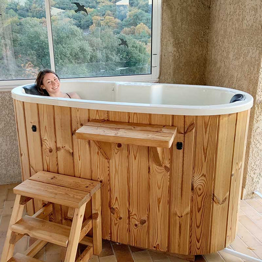 Oval 2 Person Wood-Fired Hot Tub for 2 Person | 1.85 m x 0.95 m | Fibreglass Complete Set