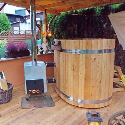 Baltresto 2 Person Wooden Hot Tub with Exterior Heater | Wood Fired or Electric Heater